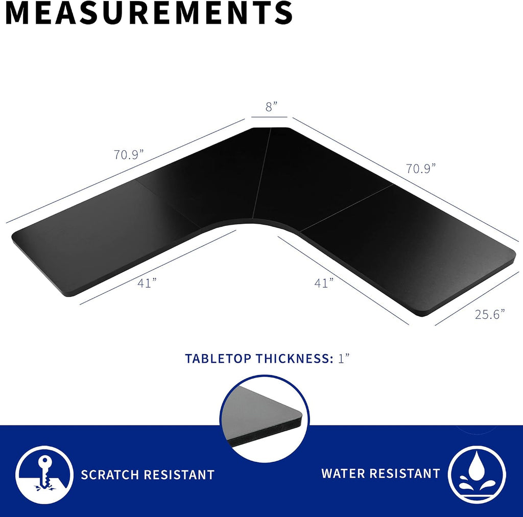 VIVO Universal 71 x 71 inch Curved Corner Table Top for L-Shape Sit to Stand Height Adjustable Home and Office 3-Leg Desk Frames, Black Desktop, DESK-TOP2CB