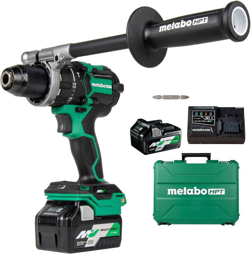 Metabo HPT 36V MultiVolt™ Cordless Brushless 1/2' Hammer Drill Kit, Power Drill Kit with Lithium-Ion Metabo Batteries , Case and Charger, Compact Lightweight Power Tool, DV36DC