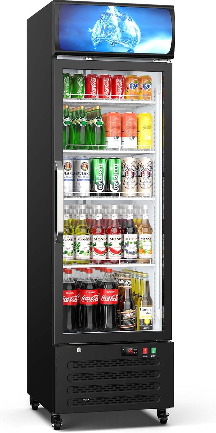 ETL & DOE Certified Commercial Beverage Refrigerator 14.8 Cu Ft, Commercial Display Fridge with Glass Door, Upright Merchandiser Refrigerator Cooler with Front LED Light for Stores, Restaurant, Office