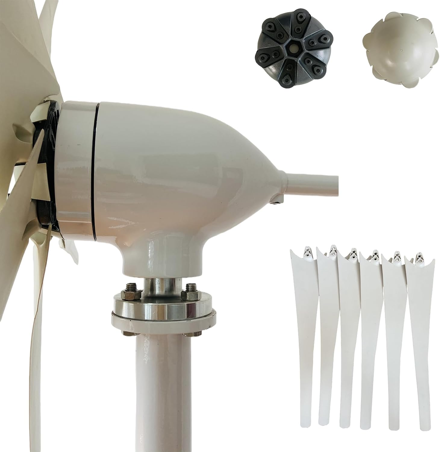 Small Vertical 6 Bladeswind Turbine Kit, 12V/24V/48V 3000W Vertical Turbine Generator with Controller for Terrace/Chalet (White)