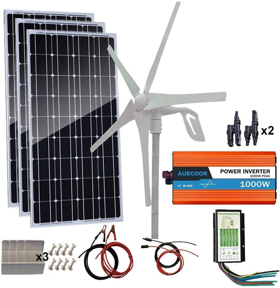 700W 12V /24V Solar Wind turbines: 1pc 400 Watt + 3pcs 100W Mono Panel for Home, Cabin, Farm, Off Grid Application