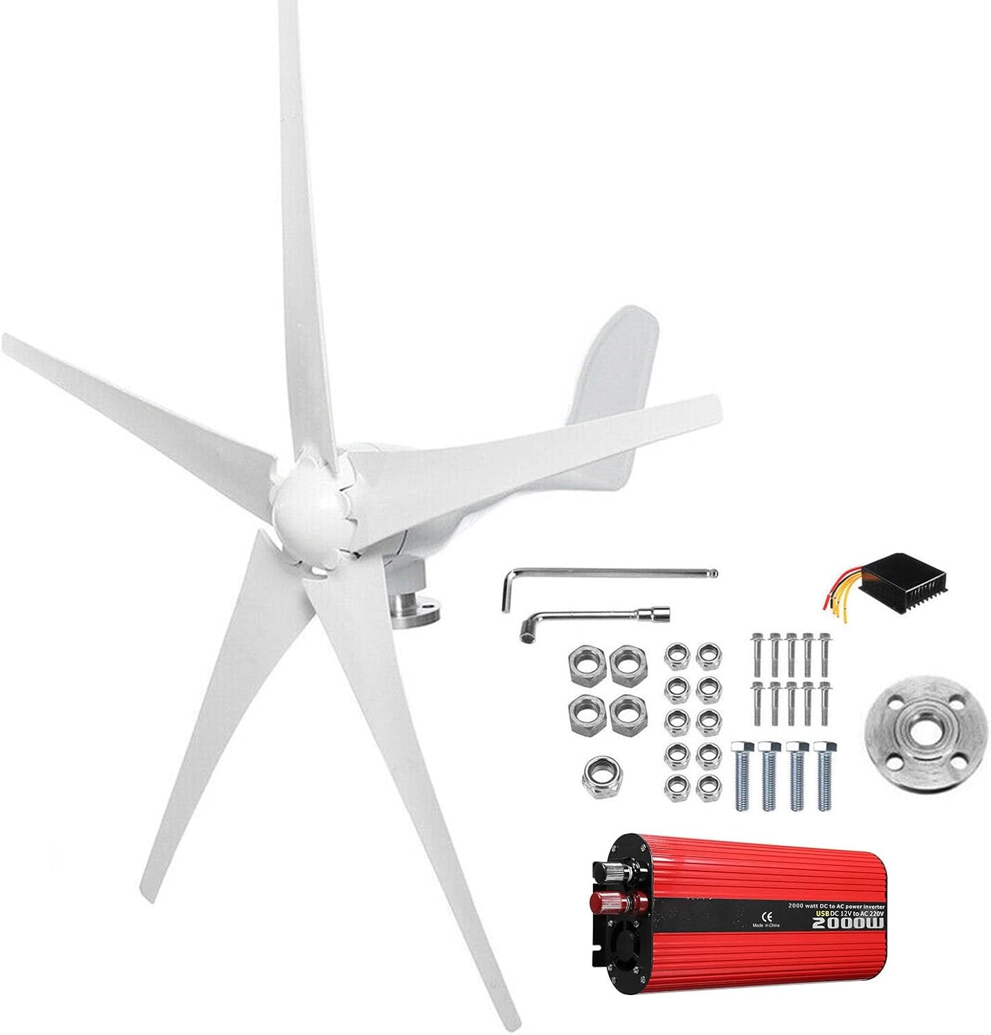 12V 24V 48V Wind Turbine Generator Kit 3000W Windmill with MPPT Controller Inverter Kit Wind and Solar Hybrid Power Generation System (Color : 24V)