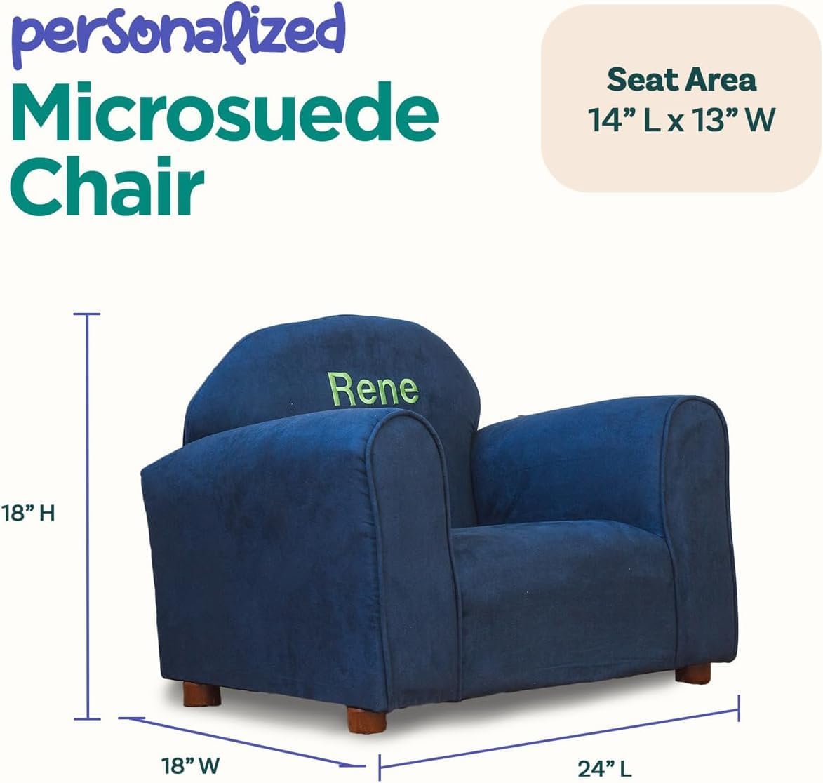 Keet Personalized Toddler Chair, Customize with Name, Soft Microsuede Upholstery, Embroidered Kids Armchair, Sturdy Wooden Frame, Easy to Clean, Ages 2–5, Gift-Ready Toddler Chair for Playrooms.