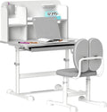 Qaba Kids Desk and Chair Set, Height Adjustable Kids School Study Desk and Chair Set with Tilt Desktop, Storage Drawer and Reading Rack for Writing, Reading and Drawing, Gray