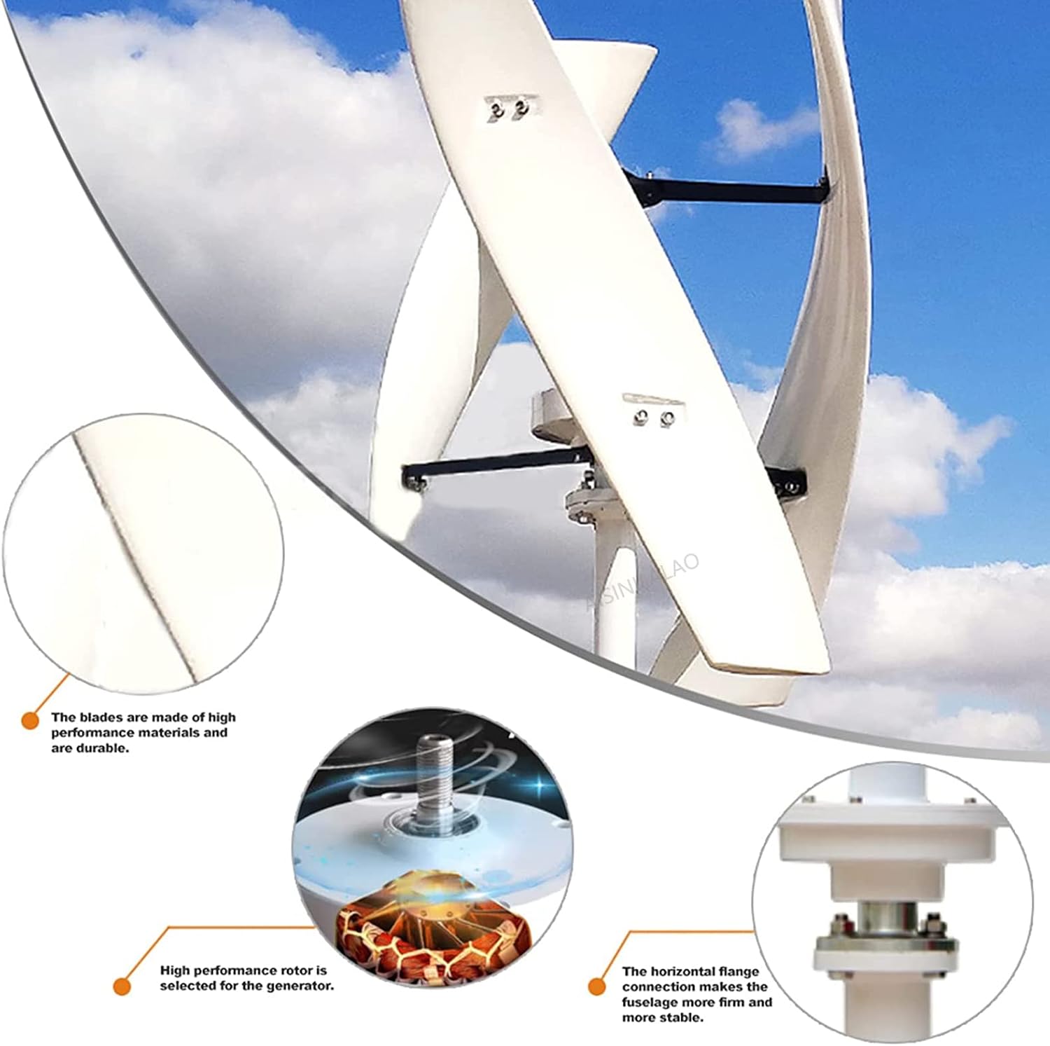 1000W-3000W Vertical Axis Wind Turbine Generator, 12V 24V 48V 3 Leavies Wind Turbine Generator Kit for Boats, Terraces, Cabins, Mobile (No Noise)
