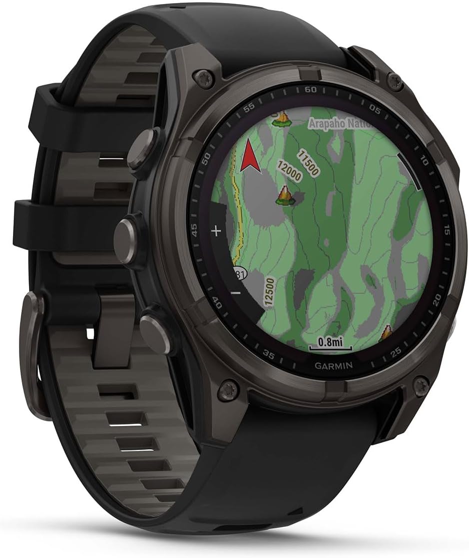 PlayBetter Garmin Fenix 8 Solar Sapphire (47mm, Carbon Gray DLC Titanium) Multisport GPS Smartwatch Bundle - 1.4' Touchscreen, Built-in LED Flashlight Wireless Running Earbuds