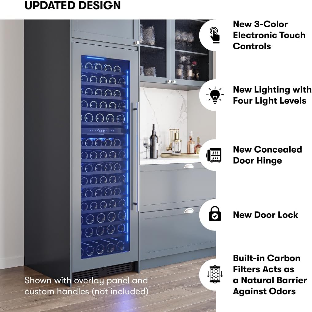 Zephyr 24 Inch Full Size Panel Ready Wine Fridge Dual Zone - Tall Refrigerator Cooler Cellars Large Bar Drink Cabinet Freestanding with Glass Door - 132x750ml bottles (Handle, wood panel not included)