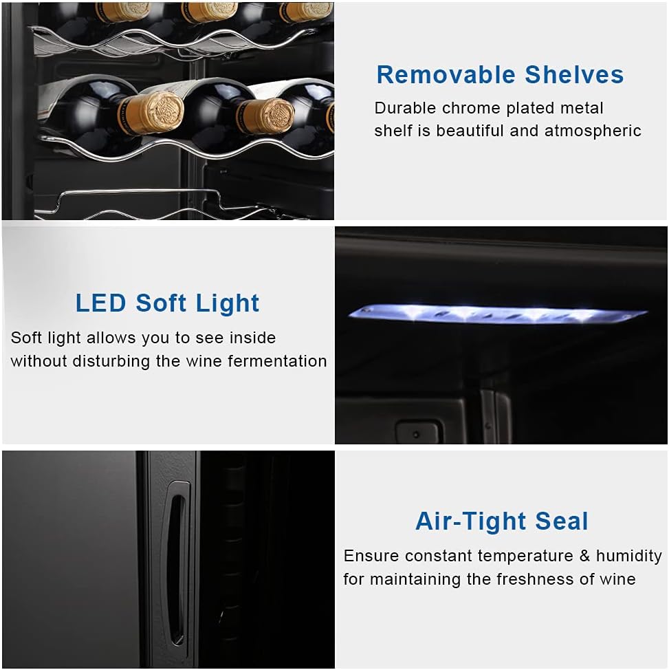 Winado 18 Bottle Compressor Wine Cooler Refrigerator w/Adjustable Temperature, Freestanding Compact Mini Wine Fridge with Digital Control & Removable Shelves