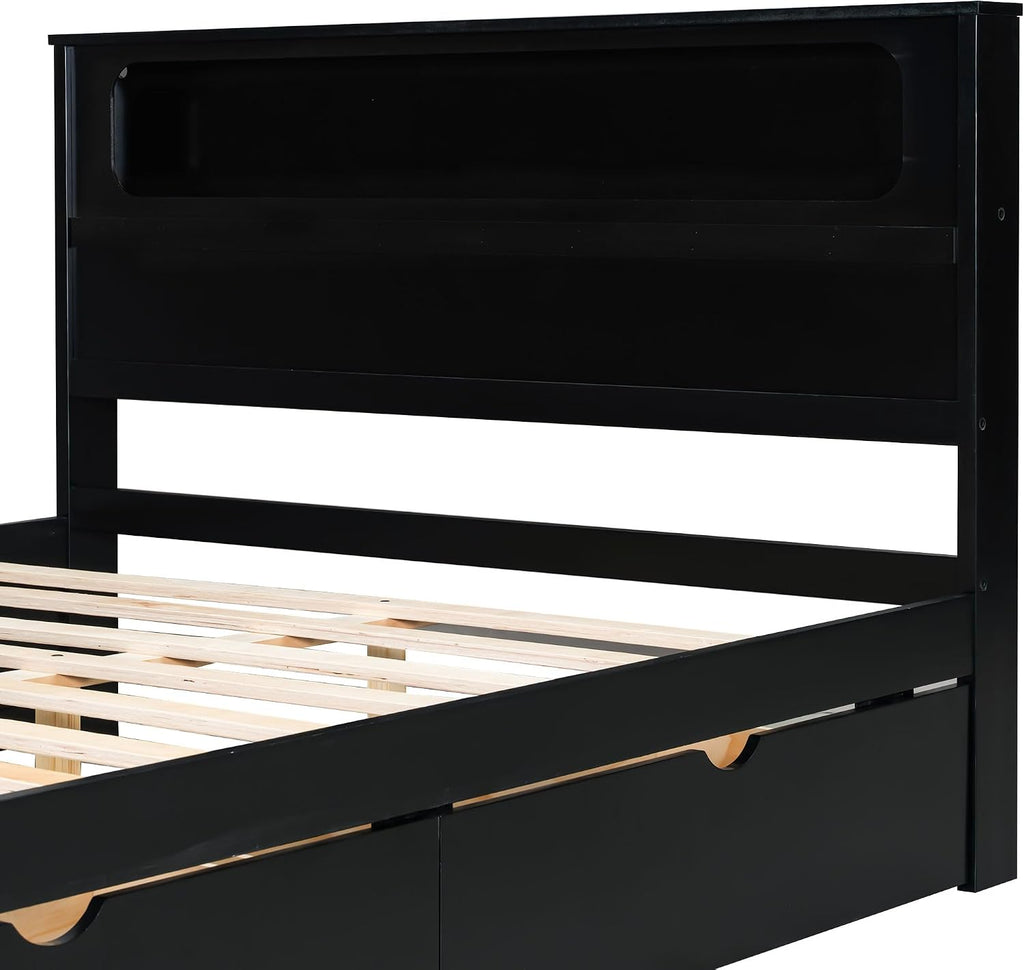 Harper & Bright Designs Full Size Gaming Loft Bed with Charging Station & LED Headboard, Built-in Desk with Outlets & USB/Type-C Ports, 2 Storage Drawers for Modern Living, Black