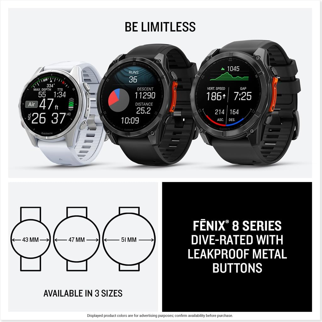 Garmin Fenix 8 Sapphire, 43mm Premium AMOLED Multisport GPS Smartwatch with inReach Technology, Health Tracking | Carbon Gray DLC Titanium/Pebble Gray with Signature Series Modern Power Stand