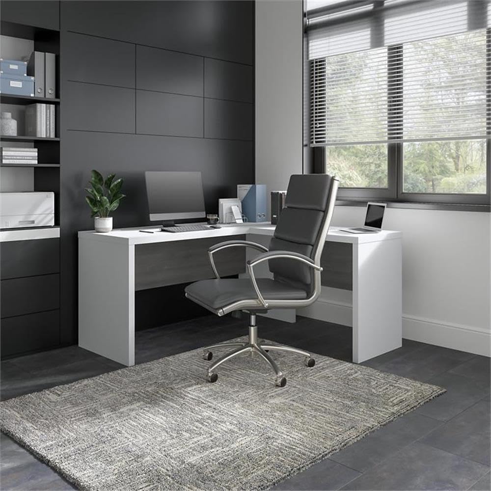 Bush Business Furniture Echo L Shaped Desk in Pure White and Modern Gray