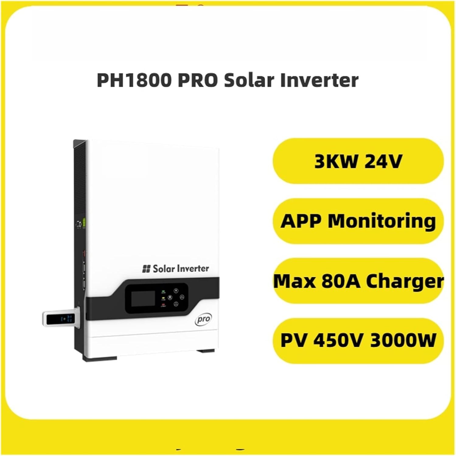 Power Inverter 24VDC 3KW 450V PH1800 PRO On Off Grid Hybrid Solar Inverter PV Input 3000W Grid Tie MPPT 80A Charge Controller (Color : 3KW, Size : 24V_220-240V)