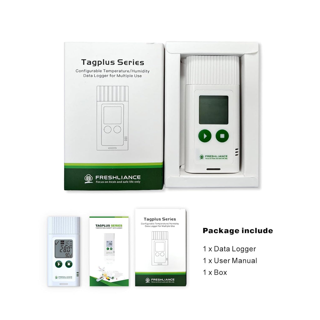 Freshliance USB Temperature Data Logger Recorder, Configurable LCD Digital Refrigerator Thermometer with PDF or CSV Report, Reuseable Temperature Monitor for 35000 Points, Tagplus-T