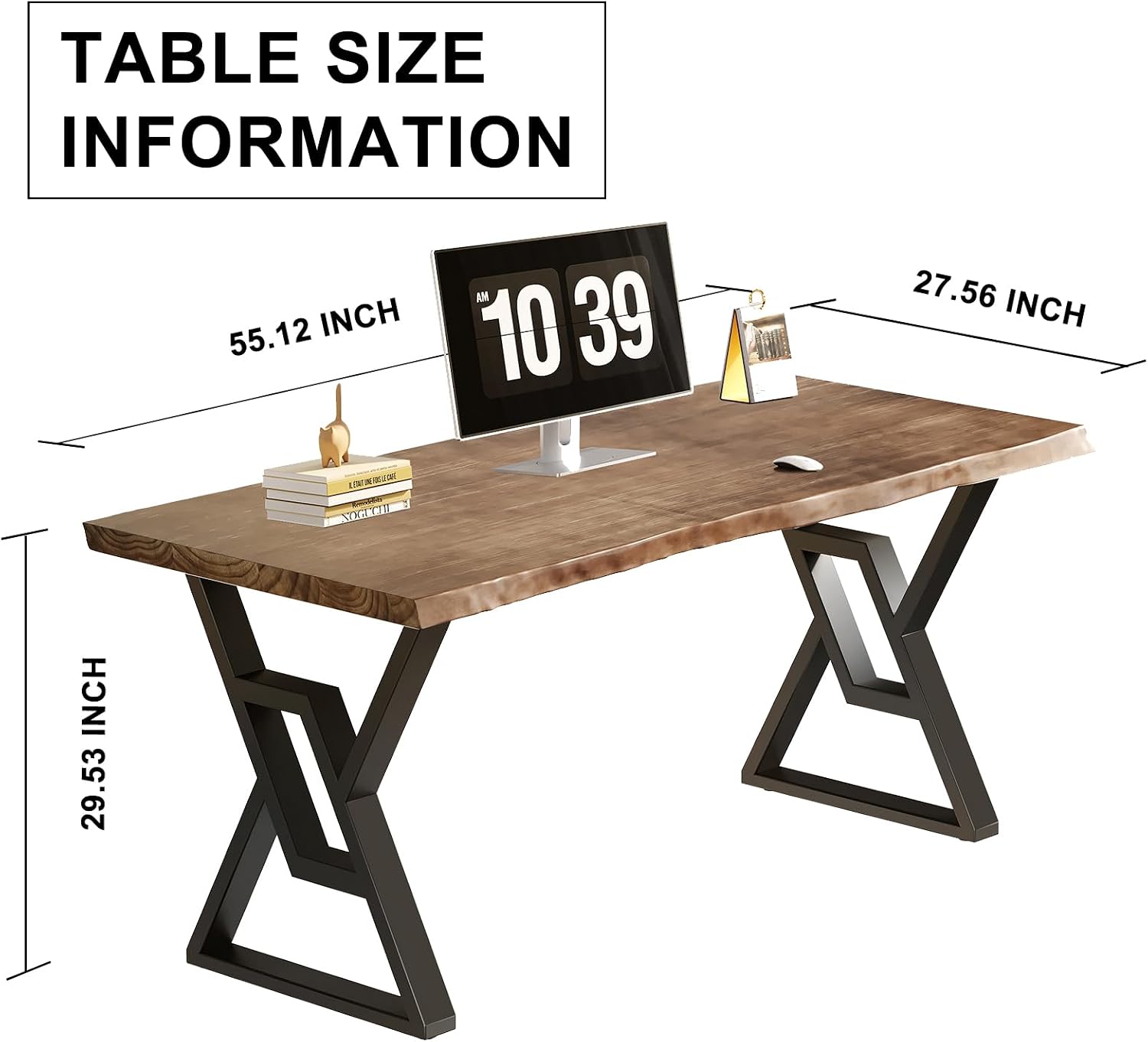 Sihtengxxhongs Rustic Brown 55-inch Solid Wood Computer Desk - Modern Gaming Workbench for Home Office, Modern Simple Design, Ideal for Study, Writing, Dining