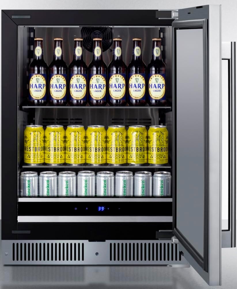 Summit 24' Refrigerator, 3.3 cu.ft. Capacity, Built-In Refrigerator Undercounter, Shallow 18' Depth, Stainless Steel- SDHR2444