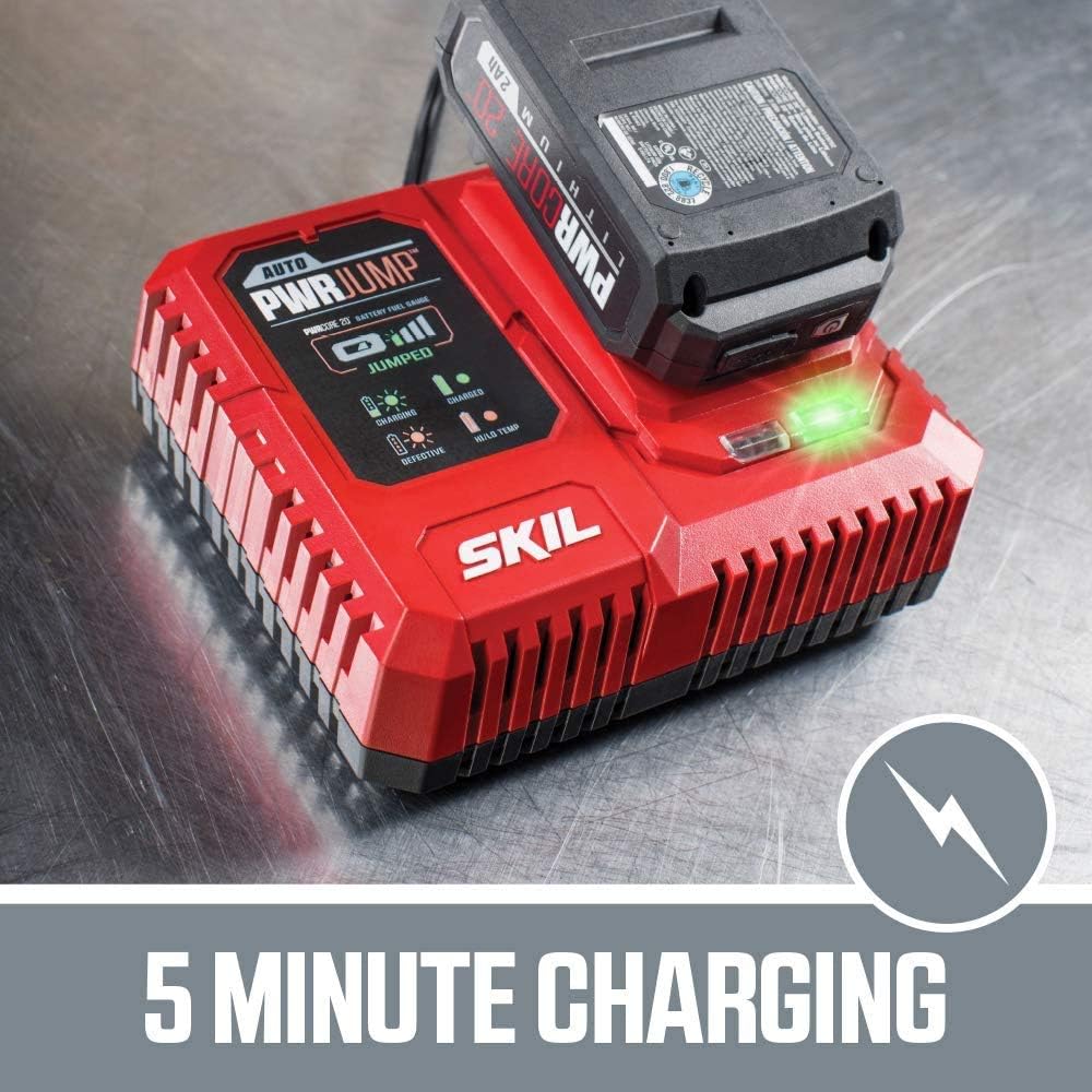 SKIL PWR CORE 20 Brushless 20V 4-Tool Combo Kit, Included 2.0Ah Lithium Battery, 4.0Ah Lithium Battery and PWR JUMP Charger - CB7440-21
