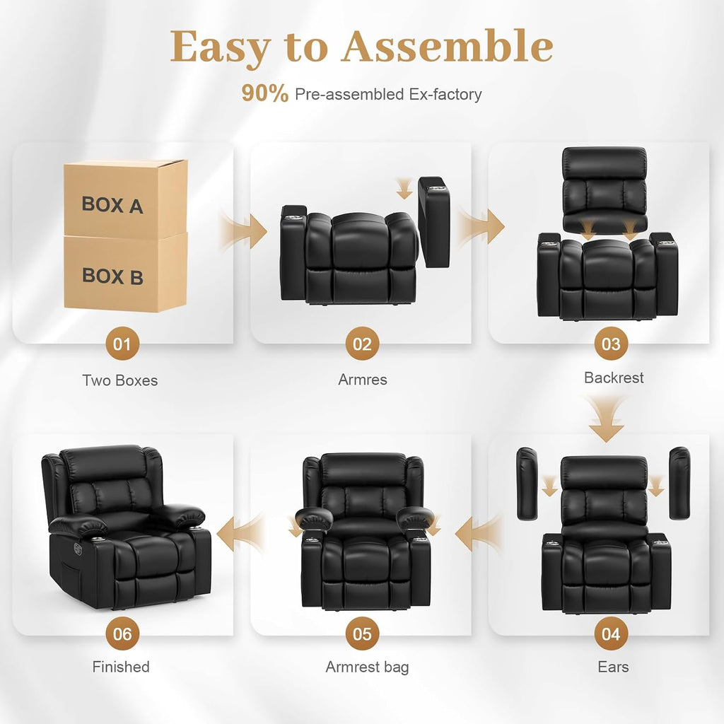 FURNIMAT Recliner Chair, Oversized Manual Reclining Chair for Adults, Single Reclining Sofa with Cup Holder & Pocket, Lounge Recliner for Living Room Home Theater Seating RV Chairs