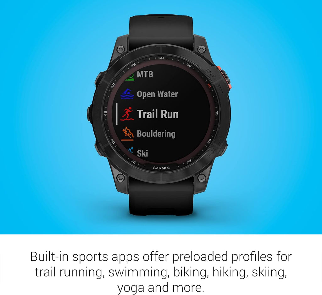Garmin fenix 7 Solar, adventure smartwatch, with Solar Charging Capabilities, rugged outdoor watch with GPS, touchscreen, Slate Gray and Black Band One Size (Renewed)