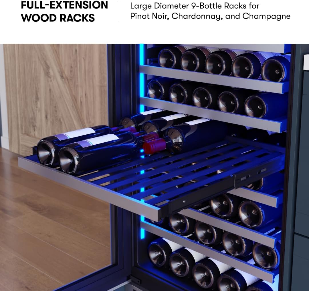 Zephyr Presrv 24 Inch Wine Fridge Full Size Dual Zone - Wine Cooler Cellars Large Cabinet Wine Refrigerator Home Bar Chiller Freestanding with French Glass Door - 138 Bottles 750 ml