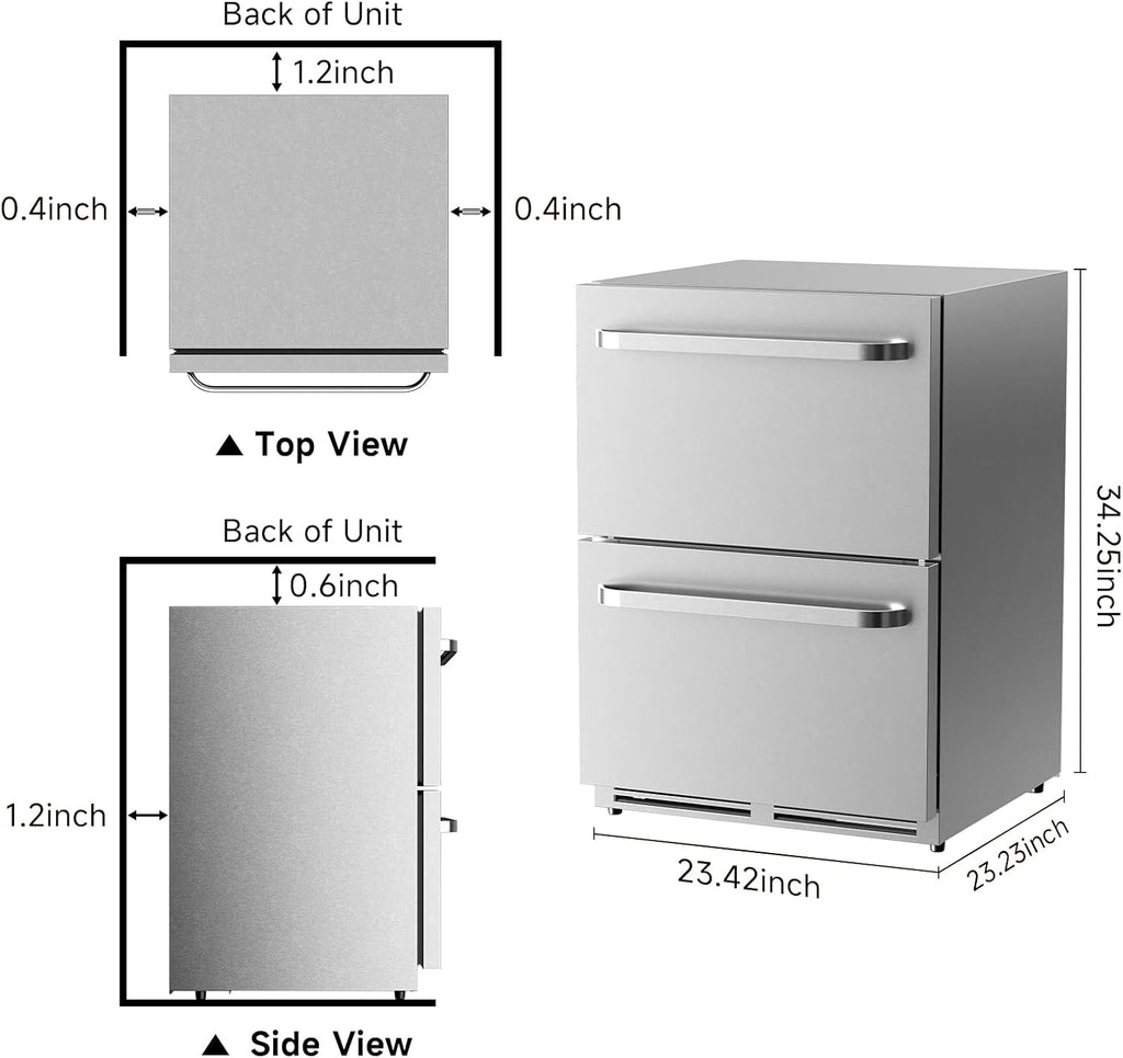 24 Inch Indoor Outdoor Beverage Refrigerator, Stainless Steel Beverage Cooler, Under Counter Built-in or Freestanding Fridge for Patio, Home Bar & Commercial Use, Holds 195 Cans, 34-46℉
