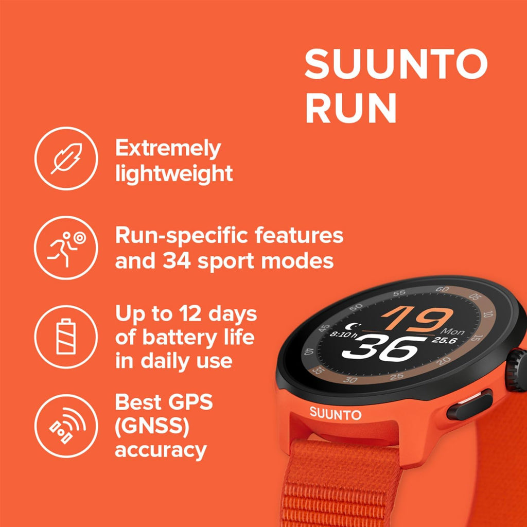 SUUNTO Run Sports Watch, 1.32' AMOLED Touchscreen w/Crown Button, 12D Battery Life, Dualband Accurate GPS, Wrist Heart-Rate & Sleep Health Tracking, 35g Lightweight & 4GB Offline Music, Coral Orange