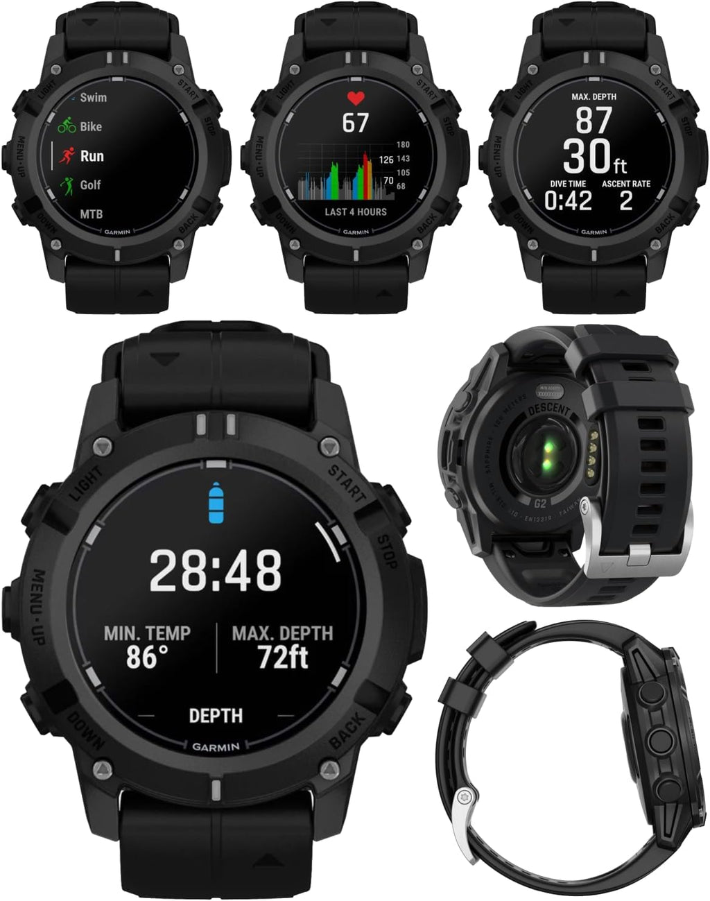 Garmin Descent G2 Watch-Style Dive Computer Smartwatch Black with Black Silicone Band, AMOLED Display, Diving PowerBank Bundle