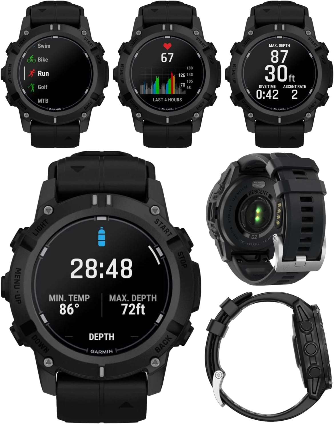 Garmin Descent G2 Watch-Style Dive Computer Smartwatch Black with Black Silicone Band, AMOLED Display, Diving PowerBank Bundle