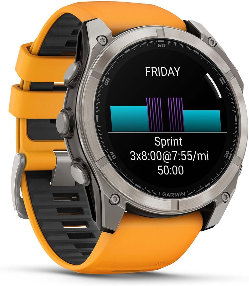 PlayBetter Garmin Fenix 8 AMOLED Sapphire (51mm, Titanium/Spark Orange) Multisport GPS Smartwatch Bundle - 1.4' Touchscreen, Built-in LED Flashlight Wireless Running Earbuds