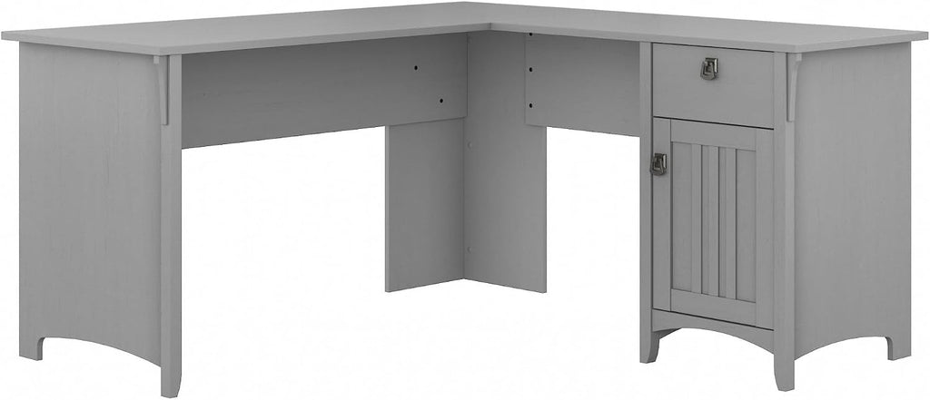 Bush Home L Shaped Desk with Storage for Home Office, Modern Farmhouse Corner Table with Drawers and Cabinets, Salinas Collection, Cape Cod Gray