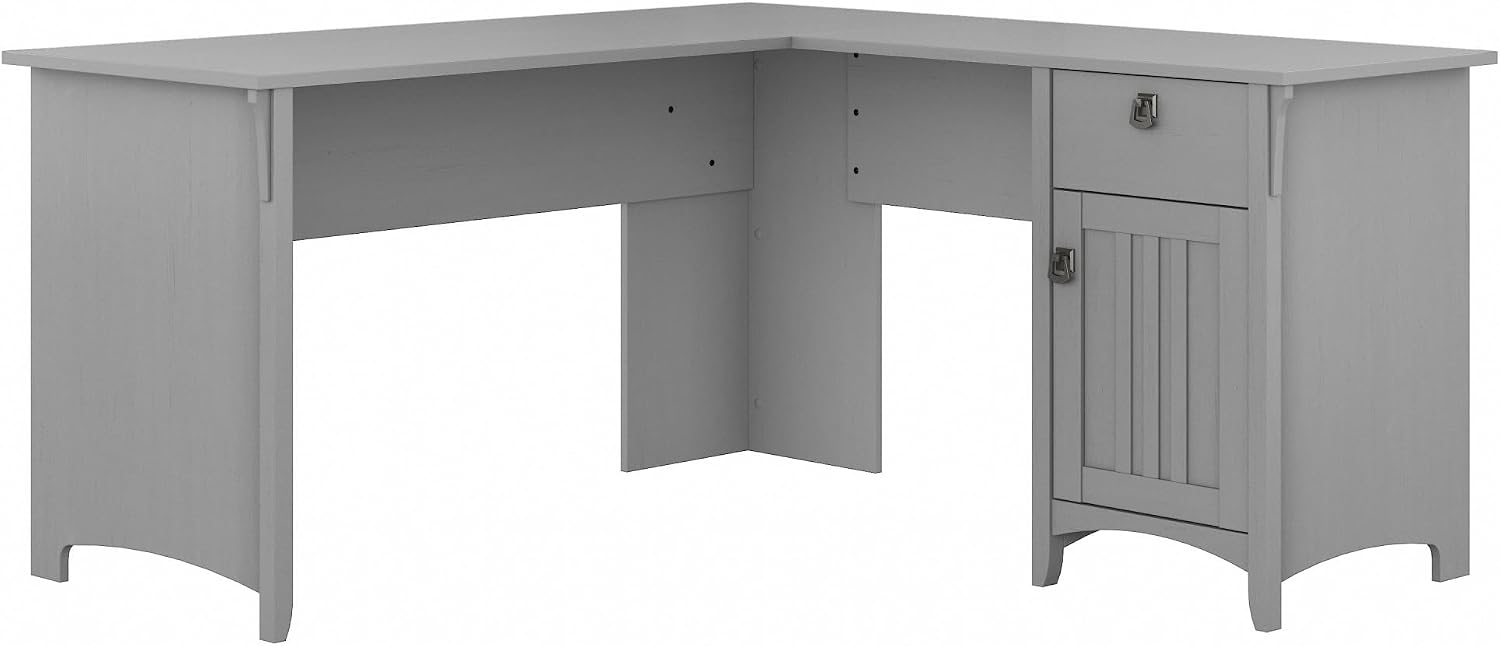 Bush Home L Shaped Desk with Storage for Home Office, Modern Farmhouse Corner Table with Drawers and Cabinets, Salinas Collection, Cape Cod Gray