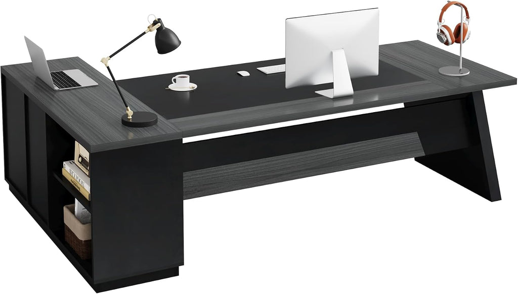 Tribesigns L-Shaped Executive Desk, 78-Inch Modern Office Desk with Drawers and Lateral File Cabinet, Large Bussiness Furniture with Storage Shelves, Workstation for Home Office (Grey + Black)