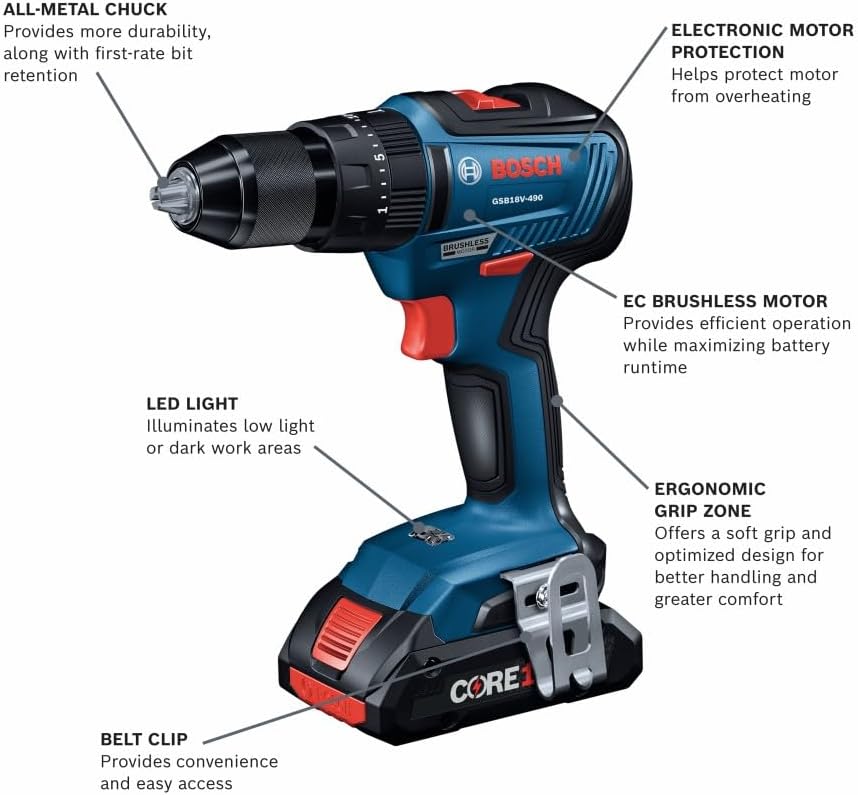 Bosch GXL18V-233B25 18V 2-Tool Combo Kit with 1/2 In. Hammer Drill/Driver, Two-In-One 1/4 In. and 1/2 In. Bit/Socket Impact Driver/Wrench and (2) CORE18V® 4 Ah Advanced Power Batteries