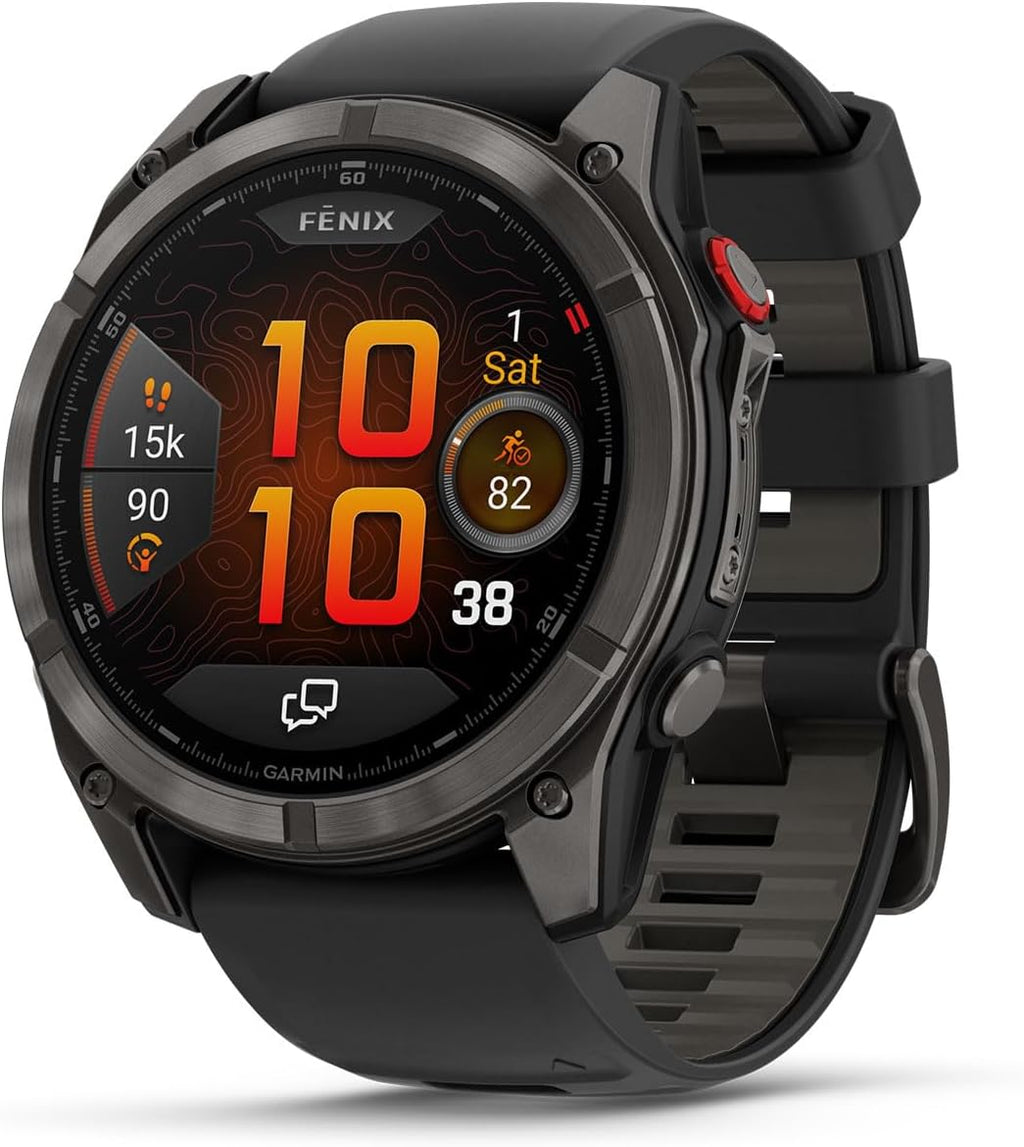 PlayBetter Garmin Fenix 8 Pro AMOLED Sapphire (51mm, Carbon Gray DLC Titanium) Multisport GPS Smartwatch Bundle - 1.4' Touchscreen, inReach Technology Wireless Running Earbuds