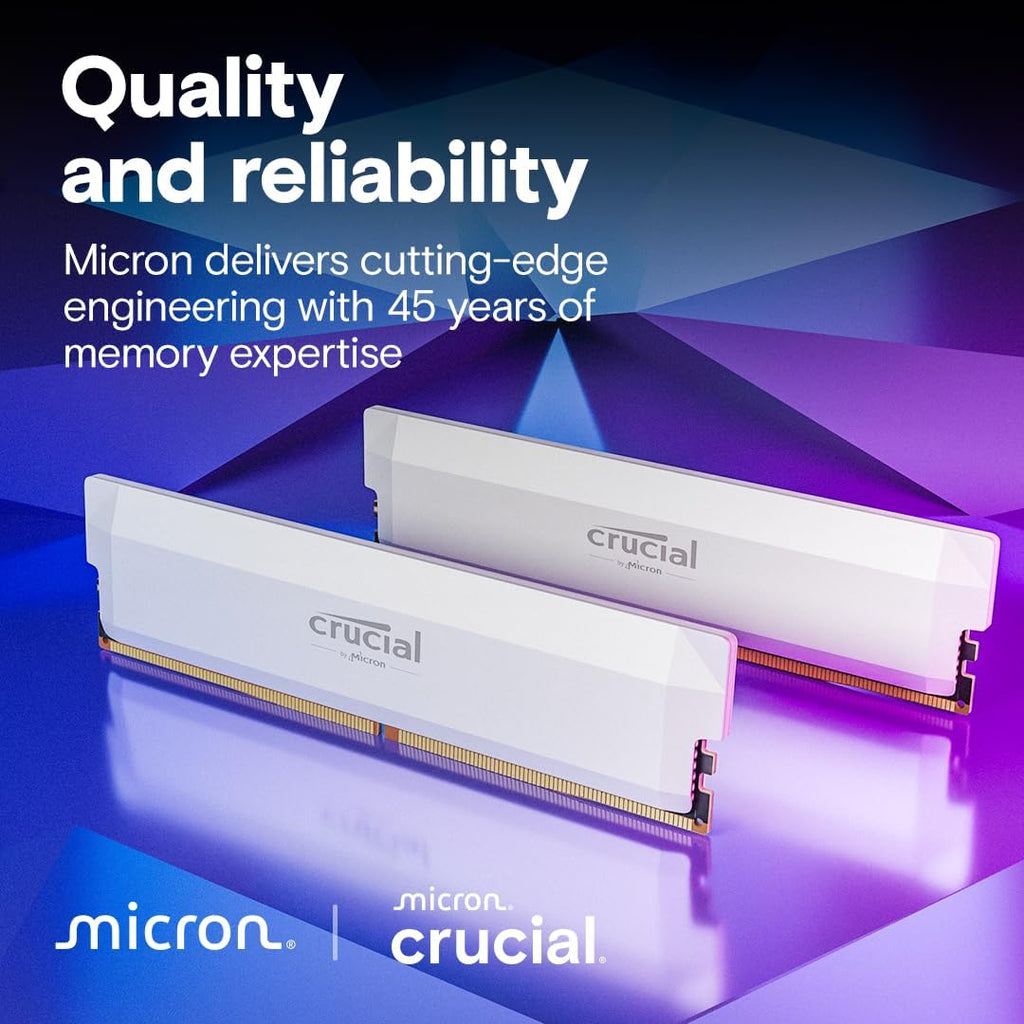 Crucial Pro DDR5 RAM 64GB Kit (2x32GB) 6400MHz CL40, Overclocking Desktop Gaming Memory, Intel XMP 3.0 & AMD Expo Compatible – White CP2K32G64C40U5W