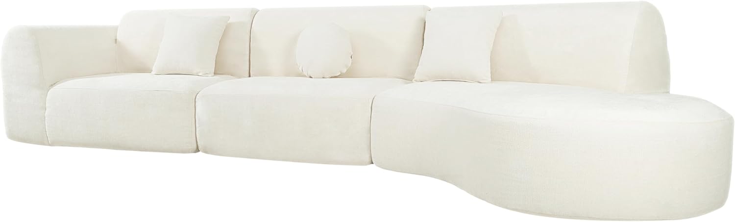 Merax 140' Curved Polyester Sectional Sofa Set, Modern Cloud Couch with Chaise Lounge & 3 Pillows, Fully Assembled for Living Room, Beige
