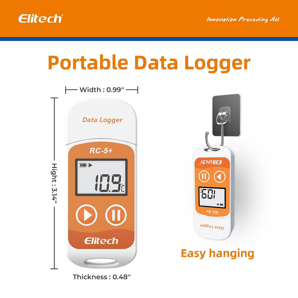 Elitech RC-5+ Digital PDF USB Temperature Data Logger Reusable Recorder Refrigerator Thermometer 32000 Points High Accuracy (10 Packs)