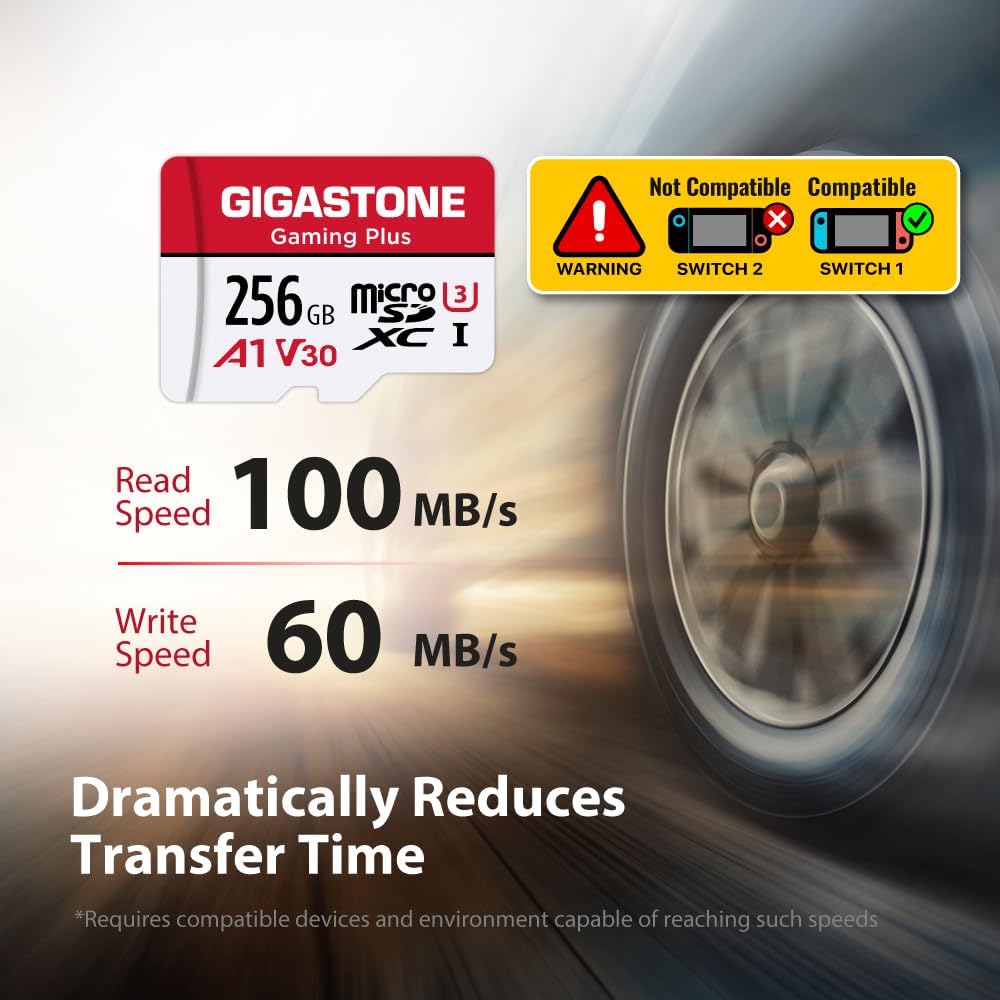 【for Switch 1 Only】 GIGASTONE 256GB Micro SD Card 5-Pack, Gaming Plus, Nintendo-Switch 1 Compatible, R/W 100/60MB/s, 4K Video Recording, Micro SDXC UHS-I A1 U3 Class 10, with Adapters