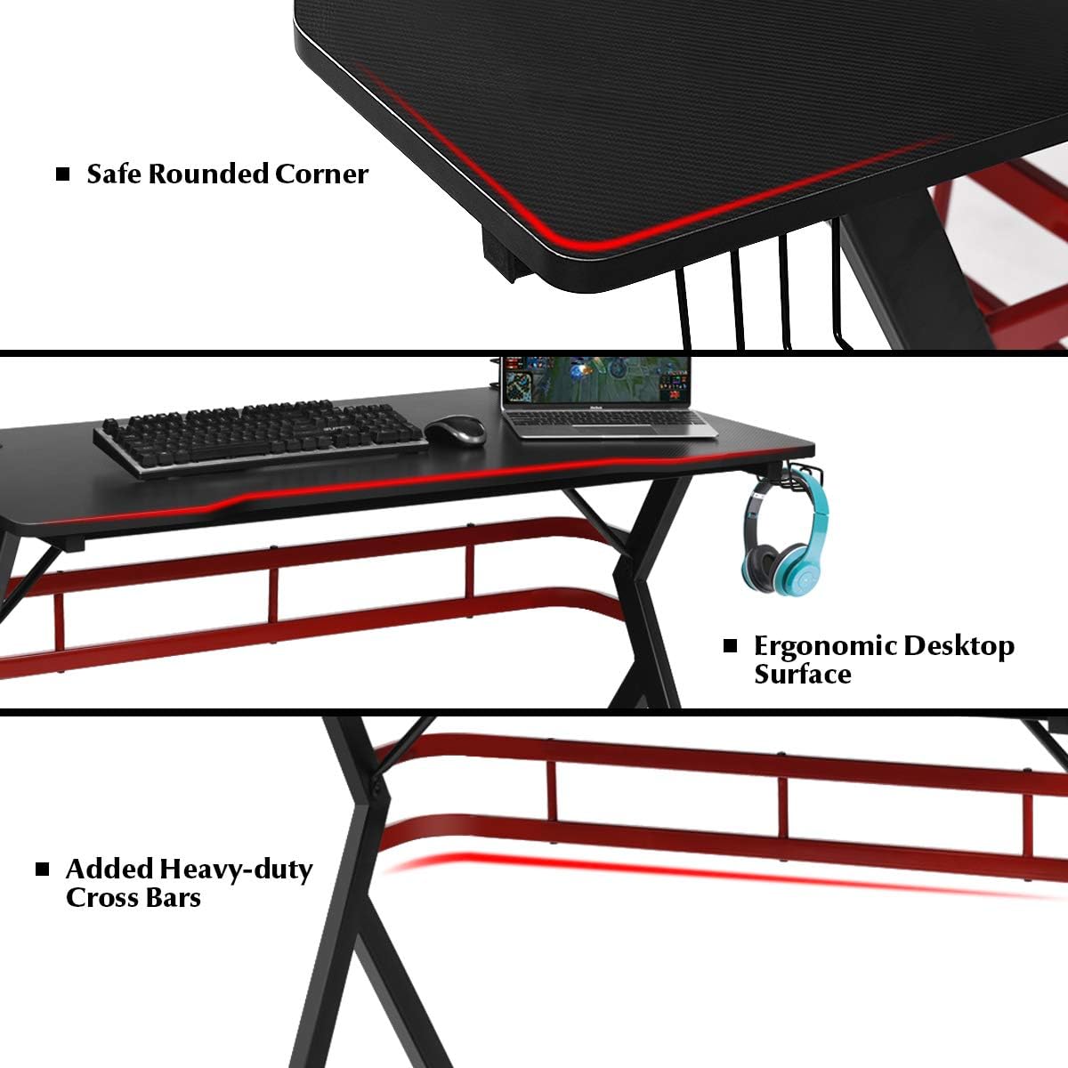 Tangkula Gaming Desk and Chair Set, Ergonomic Gamer Desk & Racing Chair Set Cup Holder, Headphone Hook, Handle Rack & Monitor Stand, Massage & Headrest, Home Office Computer (Blue)