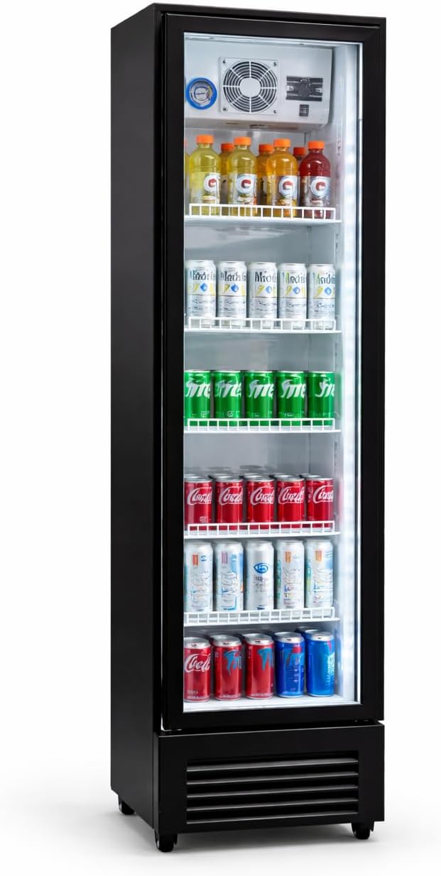 Commercial Beverage Refrigerator Display Fridge,Slim Single Glass Door Merchandiser Drink Cooler with LED Light Adjustable Shelves,ETL Sanitation,6 Cu Ft,16.15' Wide