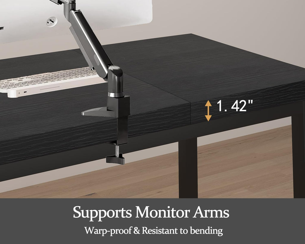 55 Inch Computer Desk, Modern Table with Thick Tabletop, Small Gaming Desk with Adjustable Feet, Study Writing Table for Home Office Work, Black