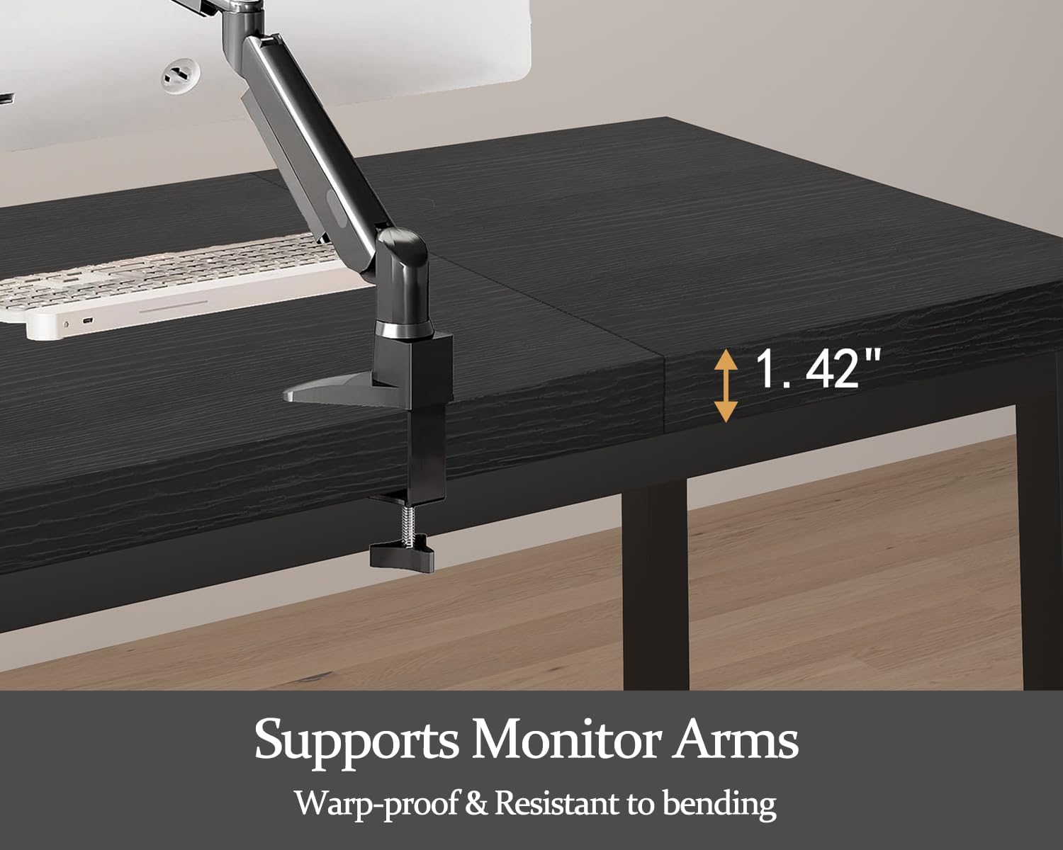 55 Inch Computer Desk, Modern Table with Thick Tabletop, Small Gaming Desk with Adjustable Feet, Study Writing Table for Home Office Work, Black