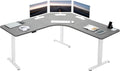 VIVO Electric Height Adjustable 71 x 71 inch Curved Corner Stand Up Desk, Dark Gray Table Top, White Frame, Memory Controller, L-Shaped Workstation, E3C Series, DESK-KIT-E3CWG