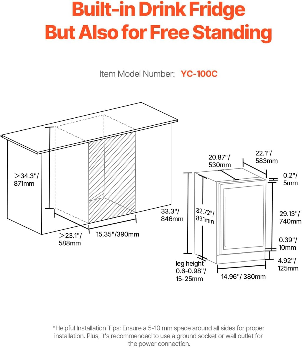 VEVOR Beverage Refrigerator Cooler, 88 Can Beverage Fridge, Mini Fridge with Glass Door, Adjustable Shelves, Digital Temperature Control, Built-in or Freestanding Soda Beer Fridge for Home Office Bar