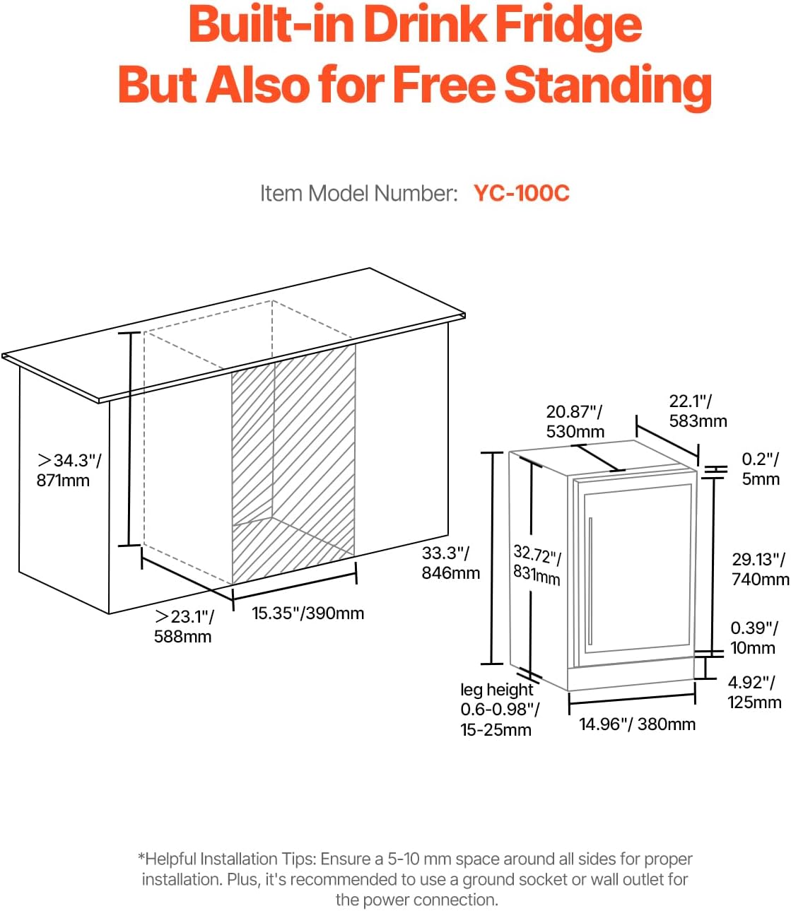 VEVOR Beverage Refrigerator Cooler, 88 Can Beverage Fridge, Mini Fridge with Glass Door, Adjustable Shelves, Digital Temperature Control, Built-in or Freestanding Soda Beer Fridge for Home Office Bar