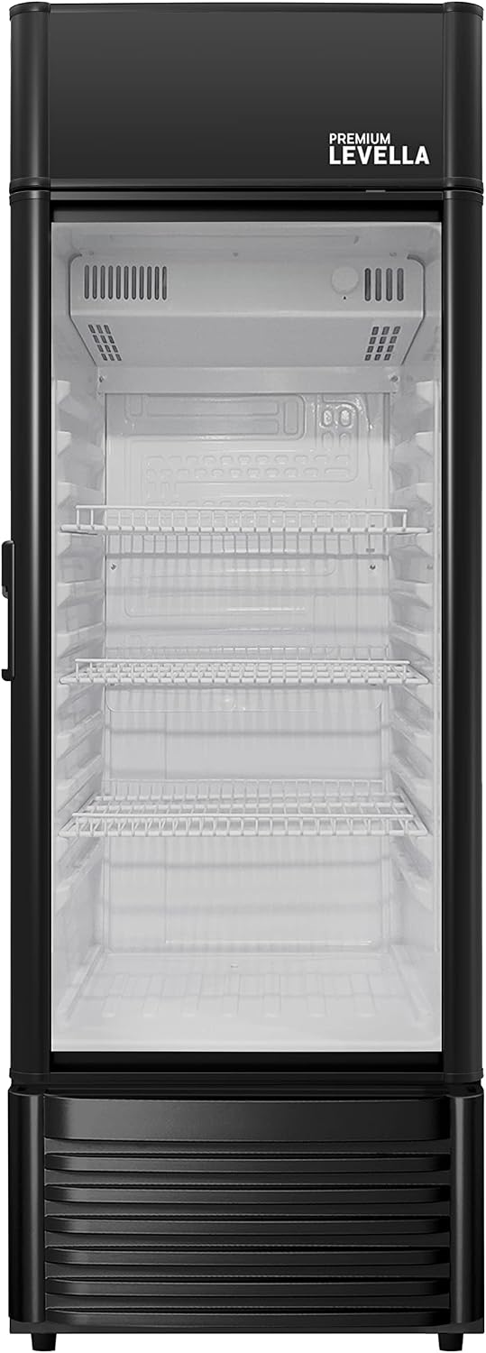 PremiumLevella PRF657DX Glass Door Display Refrigerator 6.5 cu ft Commercial Beverage Cooler Merchandiser With Customizable Lightbox