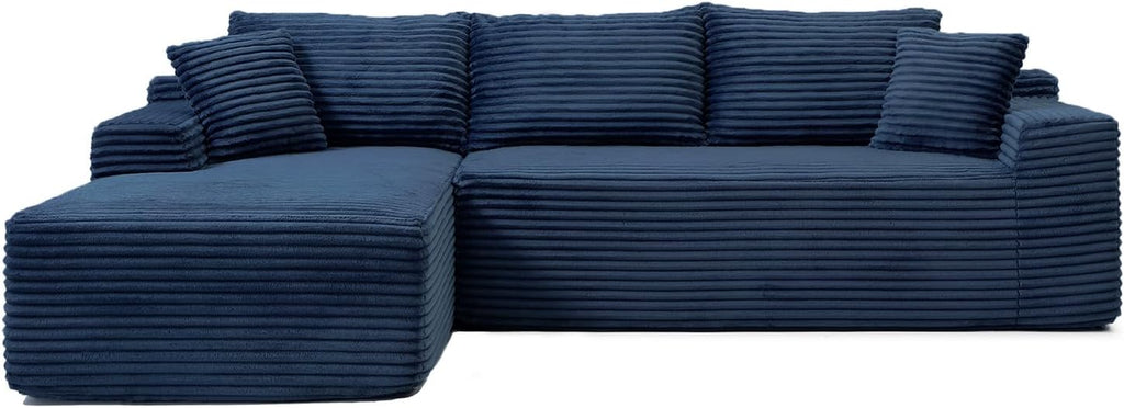 108' Cloud Sectional Couch,Modern Modular Sectional Sofa with Deep Seat,Corduroy Boneless Couches with L-Shape Chaise for Living Room,No Assembly Required (Blue, Left Facing Chaise)