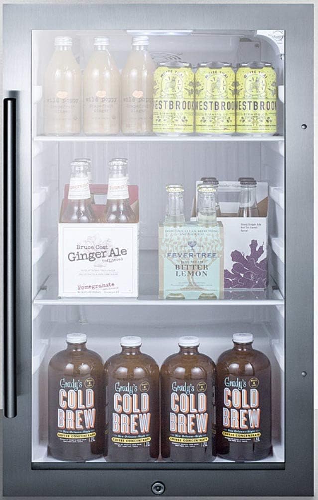 Summit 19' Beverage Center, 3.13 cu.ft. Capacity, Shallow Depth, Outdoor Refrigerator, Stainless Steel, Glass Door- SPR489OSCSS