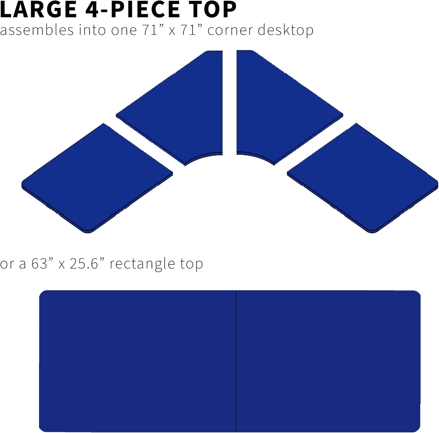 VIVO Universal 71 x 71 inch Curved Corner Table Top for L-Shape Sit to Stand Height Adjustable Home and Office 3-Leg Desk Frames, Black Desktop, DESK-TOP2CB
