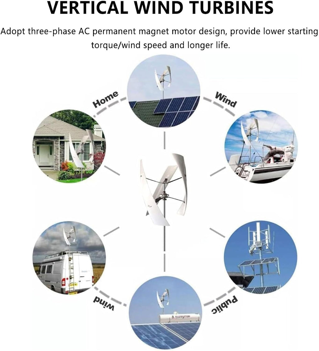 3000W Portable Wind Turbine Generator Kit, 12V/24V Vertical 3-Blade Helix Power System, Eco-Friendly Renewable Energy for Off-Grid Homes, Efficient Wind Power Solution