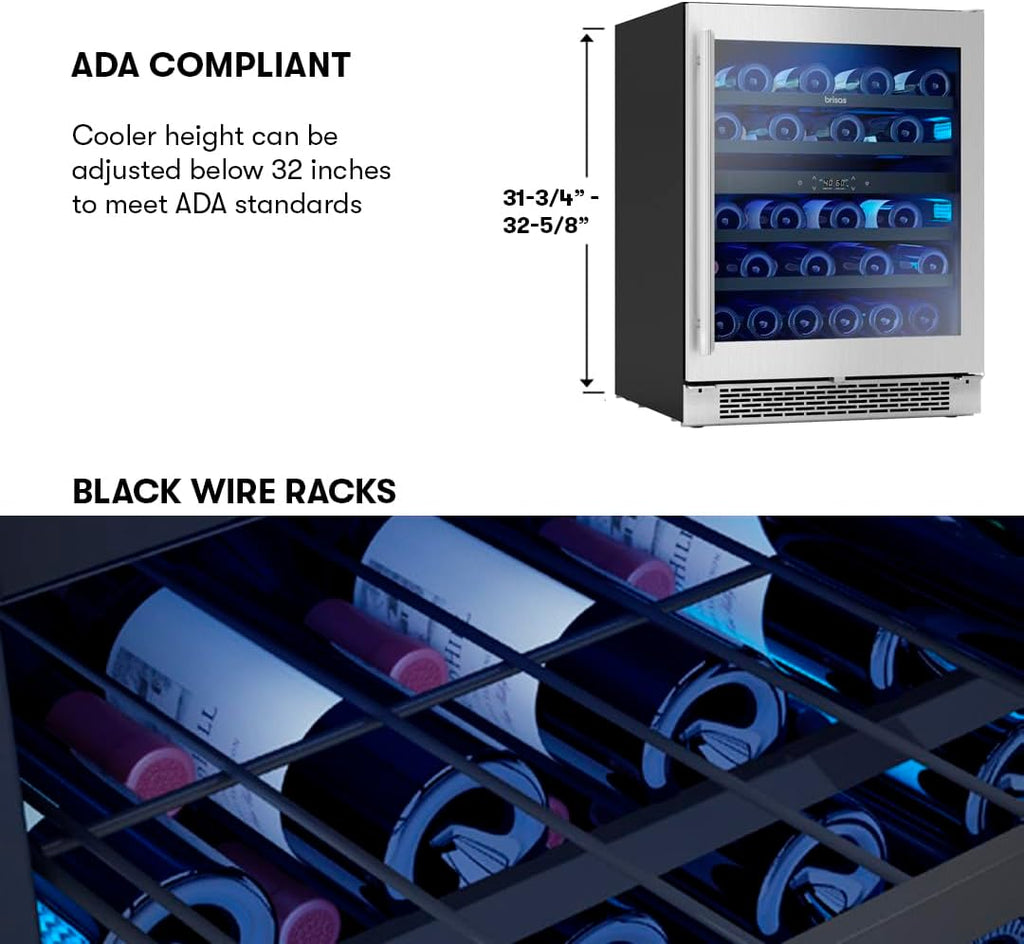 Zephyr Brisas 24' Wine Fridge ADA Dual Zone Under Counter - Countertop Mini Wine Cooler Cellars Small Cabinet Wine Refrigerator Home Bar Chiller Freestanding with Glass Door - 38 Bottles 750ml